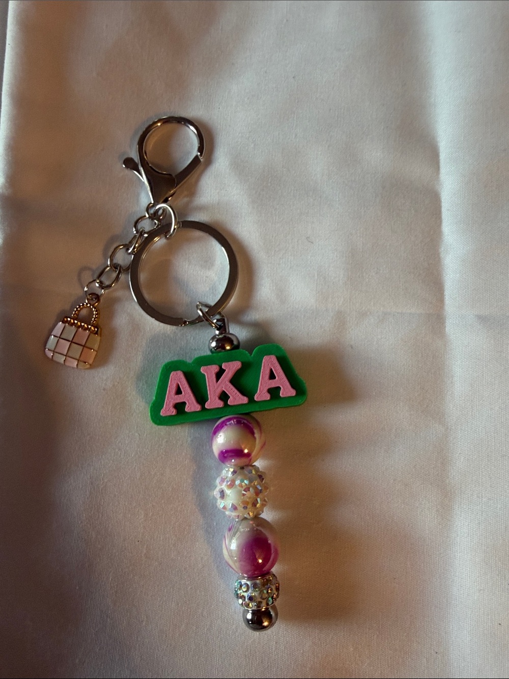 AKA Pink & Green Beaded Keychain.
